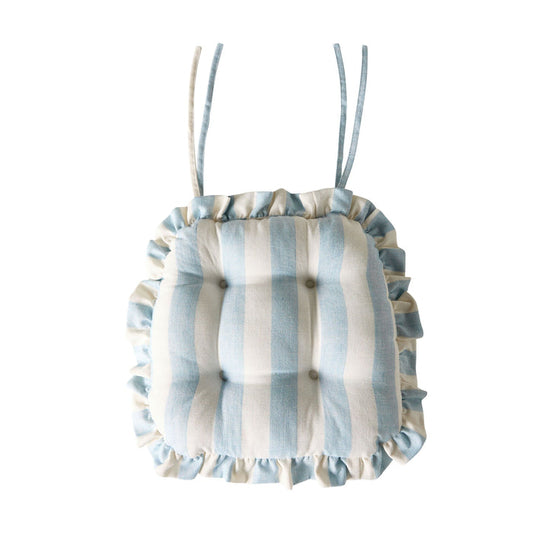 Marais Block Stripe Ruffle Seat Cushion Sky Blue