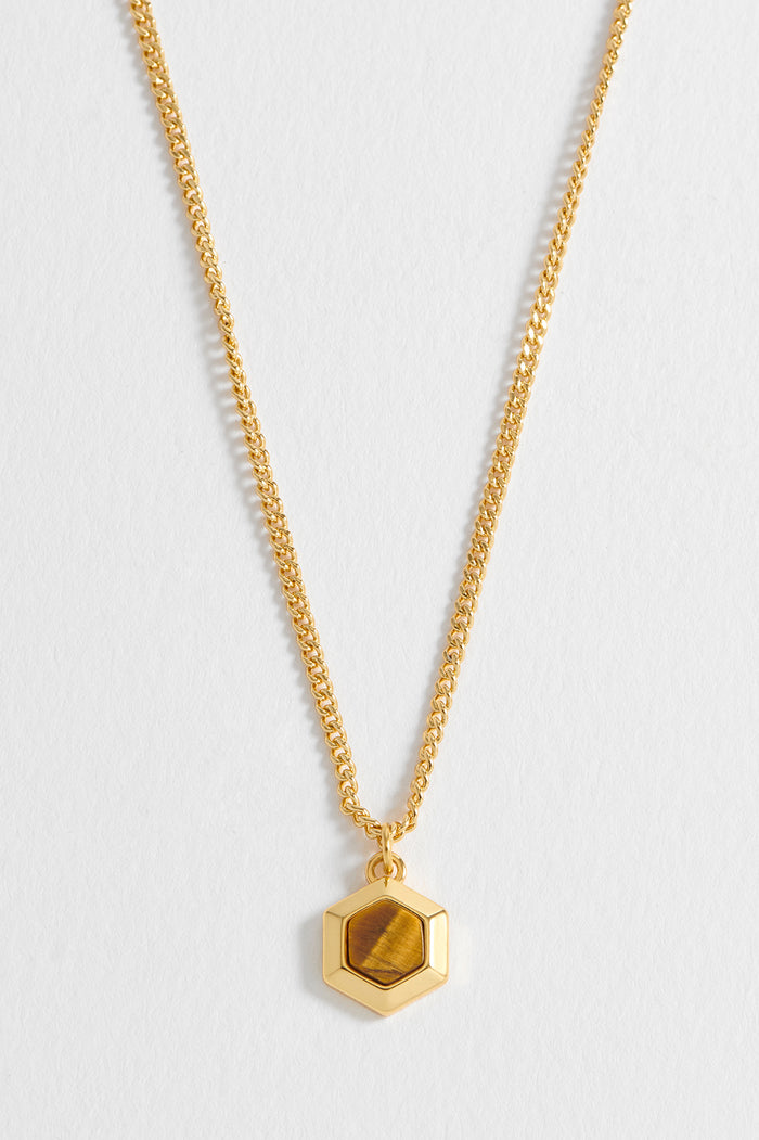 Men's Tiger's Eye Hexagon Curb Chain Necklace