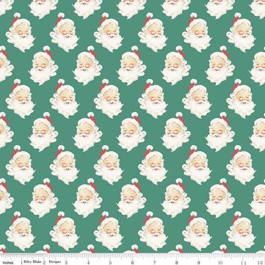 Merry Little Christmas Santa Heads- Pine 1 Yd Cut