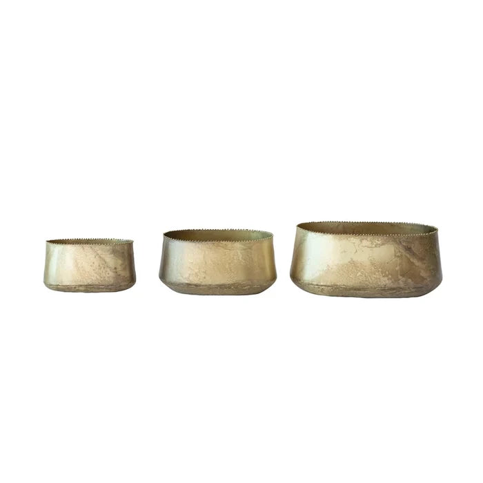 Metal Planter w/ Beaded Edge and Antique Brass Finish (3 Sizes)