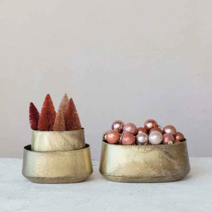 Metal Planter w/ Beaded Edge and Antique Brass Finish (3 Sizes)