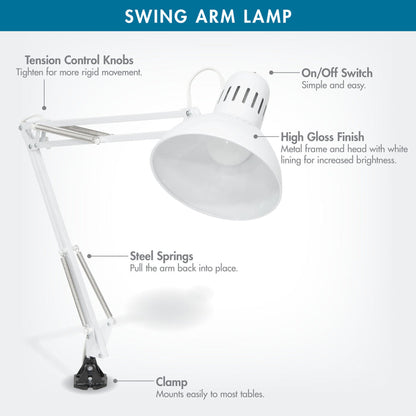 Metal Swing Arm Clamp Lamp for Drafting/Drawing/ Adjustable Top Tables with LED Bulb Included White- 12024