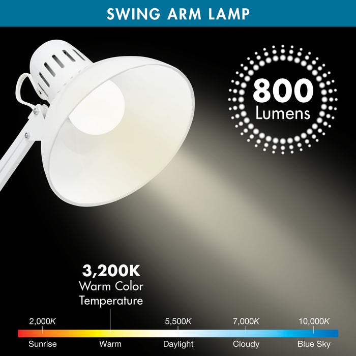 Metal Swing Arm Clamp Lamp for Drafting/Drawing/ Adjustable Top Tables with LED Bulb Included White- 12024