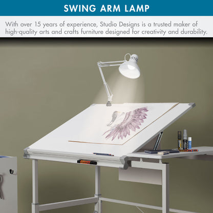 Metal Swing Arm Clamp Lamp for Drafting/Drawing/ Adjustable Top Tables with LED Bulb Included White- 12024