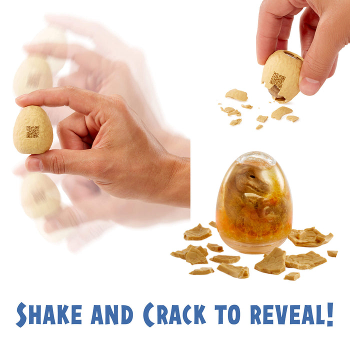 Shake and crack egg to reveal dino