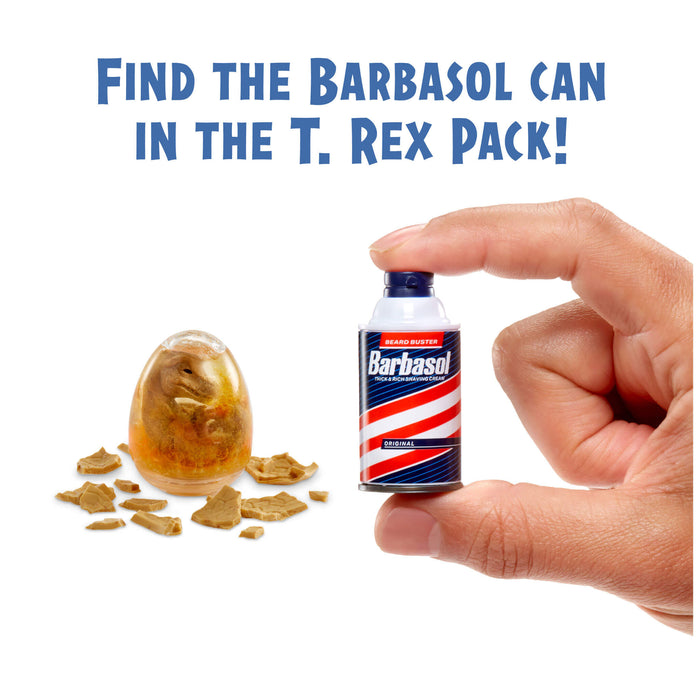 Find Barbasol can in the T Rex pack