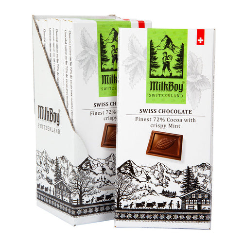Milkboy Swiss Dark Chocolate 72% Crispy Mint Candy Bar - 10 Count