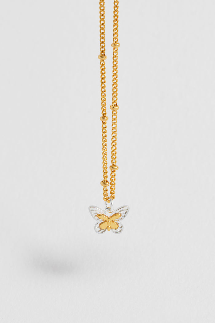 Mixed Metal Butterfly Necklace