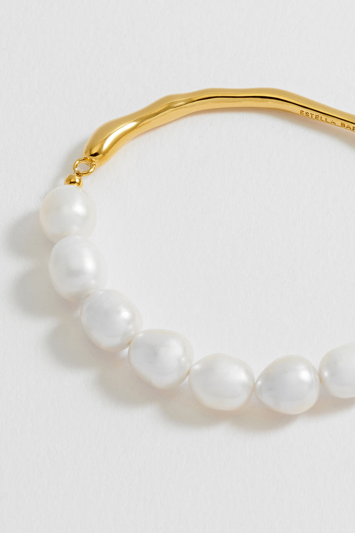 Molten Gold and Baroque Pearl Bangle Bracelet