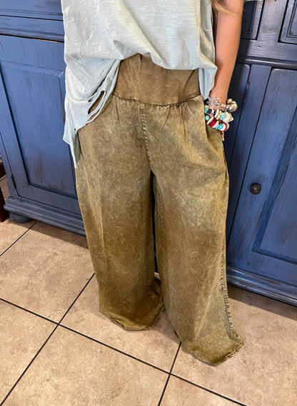 Mustard Khaki Flowy Gypsy Pants