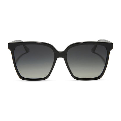 iconica diff eyewear naomi square oversized sunglasses with a black acetate frame and grey gradient polarized lenses front view
