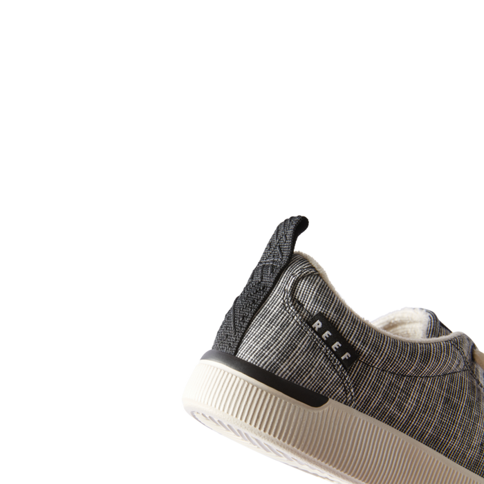 Neptune Alana women's black textile sneaker showing back heel and side with anatomical arch support and cushioning