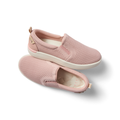 Neptune Elyse women's slip-on shoes in rose pink, left facing side and top close-up, surf-inspired comfort design.