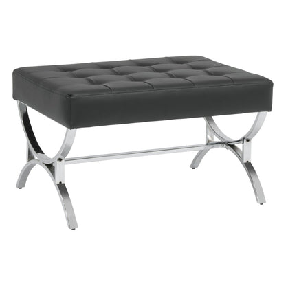 Newel Modern Square Ottoman Blended Leather and Chrome Metal Frame, Chrome / Black 72050