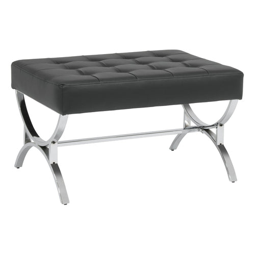 Newel Modern Square Ottoman Blended Leather and Chrome Metal Frame, Chrome / Black 72050