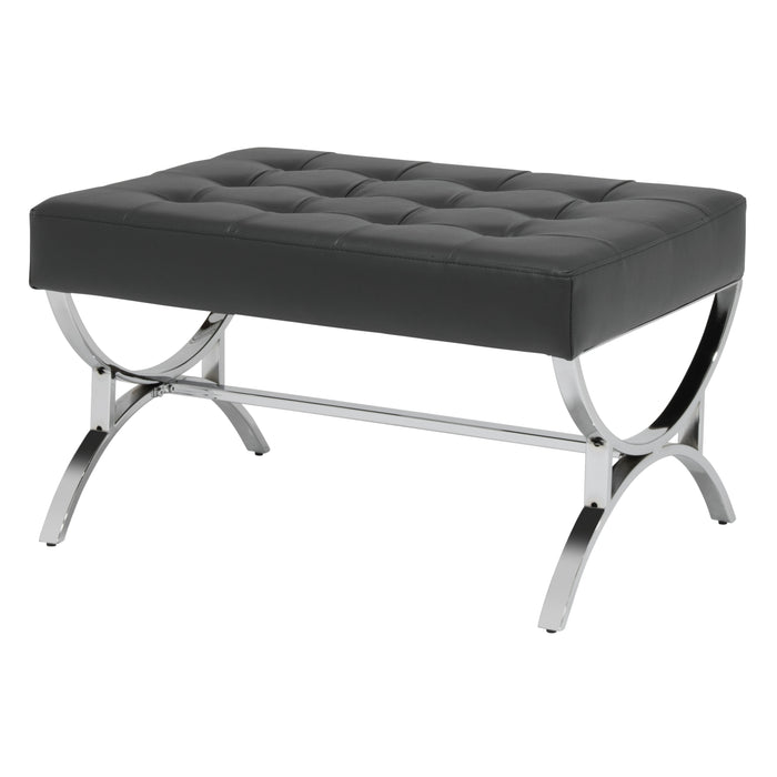 Newel Modern Square Ottoman Blended Leather and Chrome Metal Frame, Chrome / Black 72050