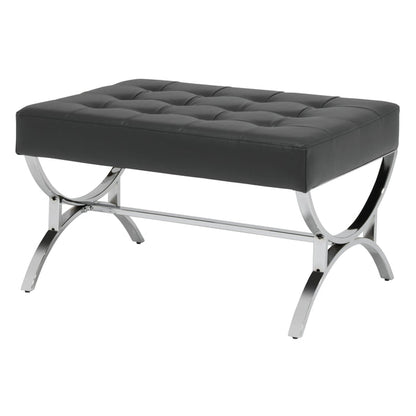 Newel Modern Square Ottoman Blended Leather and Chrome Metal Frame, Chrome / Black 72050