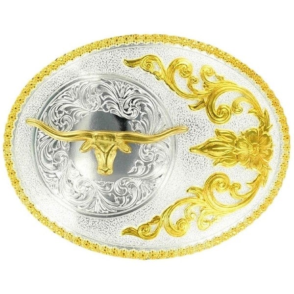 Nocona 2-Tone Longhorn & Floral Scroll Buckle