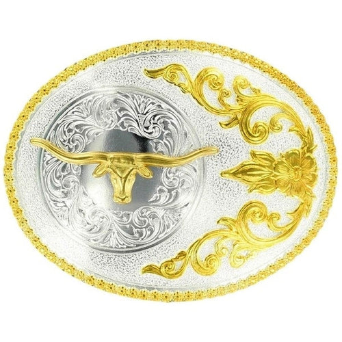 Nocona 2-Tone Longhorn & Floral Scroll Buckle