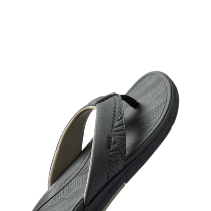Offshore men's grey sandal facing right showing top and side with extra cushion and arch support for beach comfort