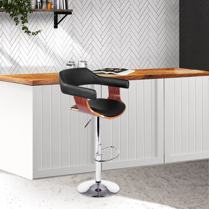 One Bar Stools Gas Lift Leather w/Armrest Black -Home Living Store - -