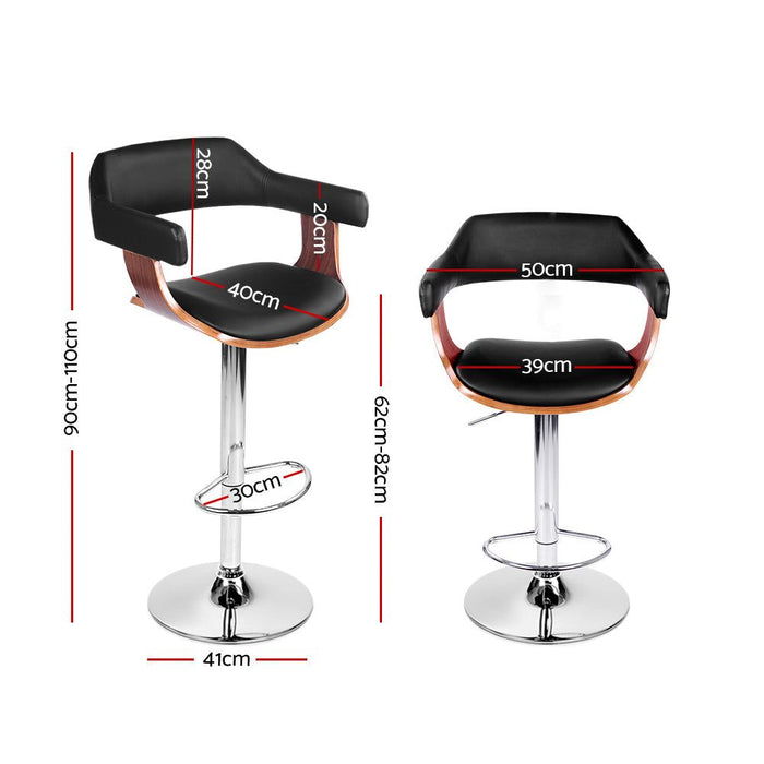 One Bar Stools Gas Lift Leather w/Armrest Black -Home Living Store - -