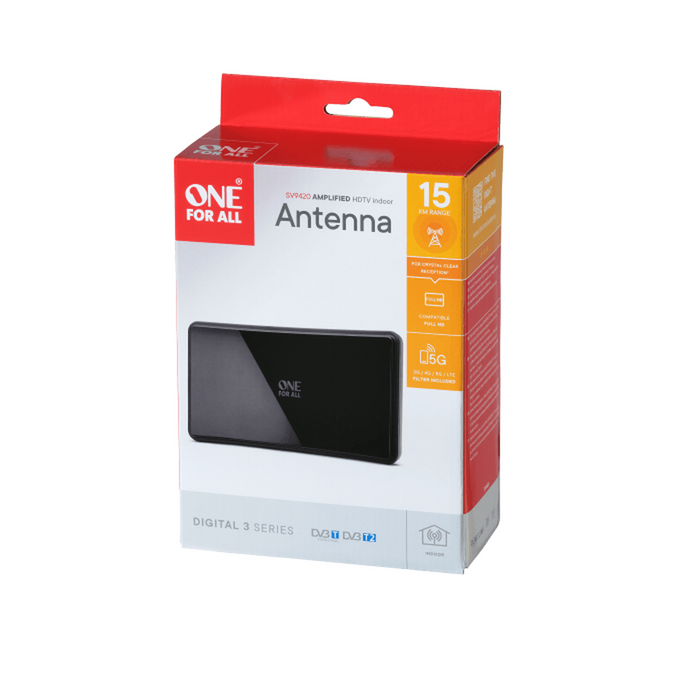 One For All Digital Antenna, Indoor, Amplified Up To 42dB Gain, Range to 15km One4All Antenna Euronics Ireland