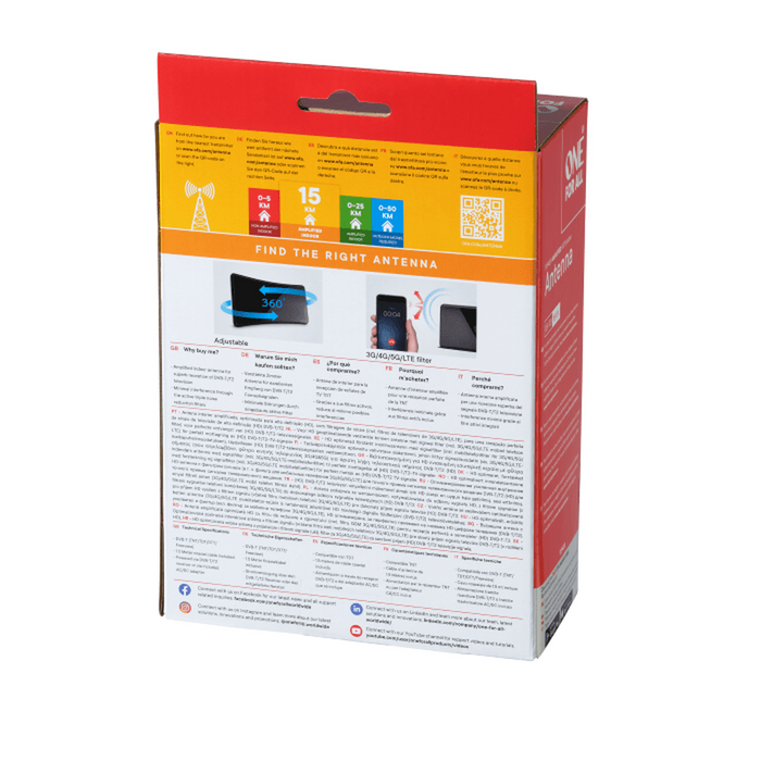 One For All Digital Antenna, Indoor, Amplified Up To 42dB Gain, Range to 15km One4All Antenna Euronics Ireland