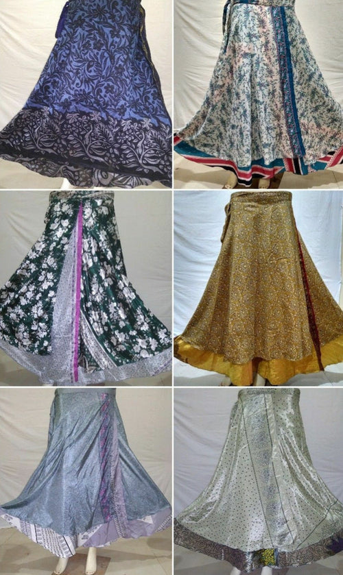 One Size Vintage Silk Reversible Wrap Skirt