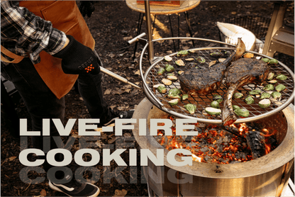 An image of Outpost 24 attached to an X Series firepit and used for grilling.