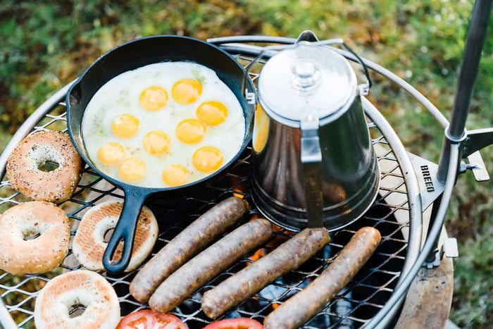 Cooking Breakfast on an Outpost Grill attached to an X Series firepit