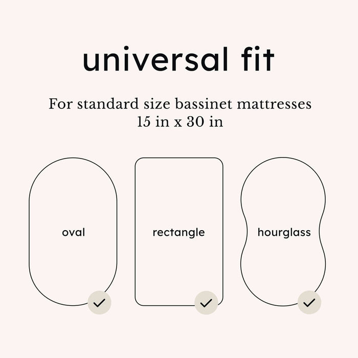 Universal fit sizing guide for standard size bassinet mattress shapes