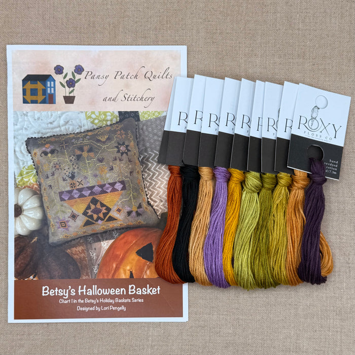 Pansy Patch Quilts and Stitchery - Betsy's Halloween Basket - Cross Stitch Chart and/or Roxy Floss Co Threads