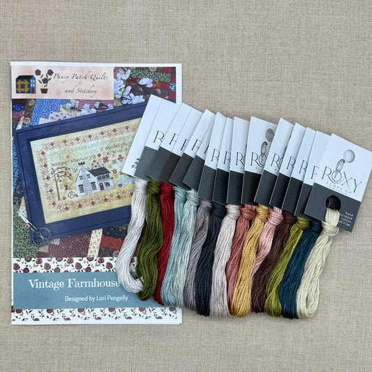 Pansy Patch Quilts and Stitchery - Vintage Farmhouse Sampler - Cross Stitch Chart and/or Roxy Floss Co Threads
