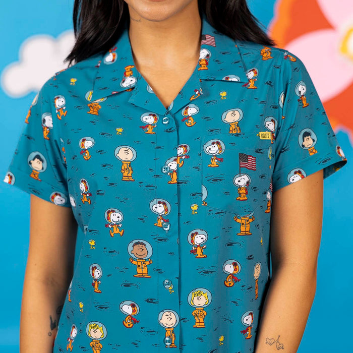 RSVLTS Peanuts Women's Short Sleeve Shirt Peanuts "Astro 'Nuts" – Women's KUNUFLEX Short Sleeve Shirt  Peanuts "Astro 'Nuts" – Women's KUNUFLEX Short Sleeve Shirt