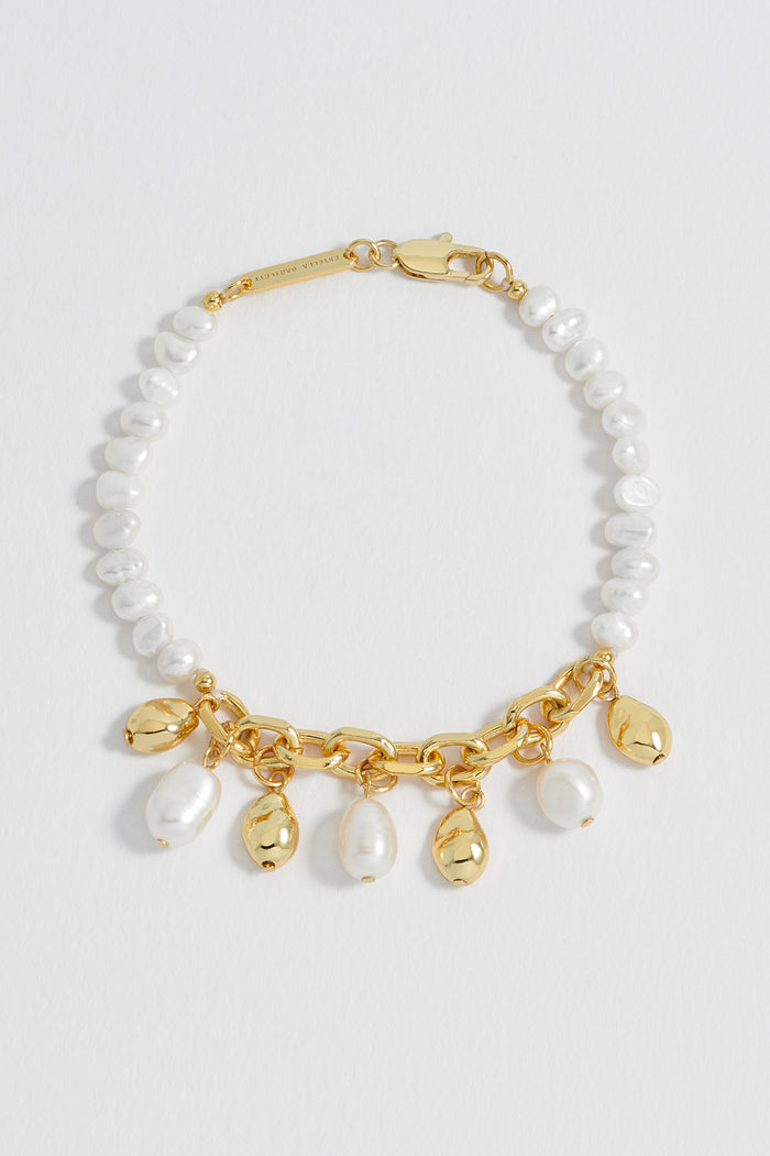 Pearl and Molten Pebble Charm Bracelet
