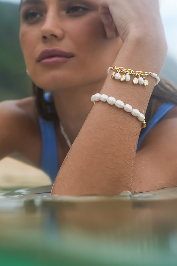 Pearl and Molten Pebble Charm Bracelet
