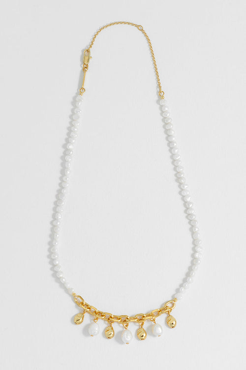 Pearl and Molten Pebble Charm Necklace