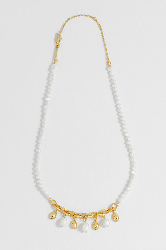Pearl and Molten Pebble Charm Necklace