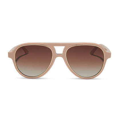 iconica x diff eyewear pia oversized aviator sunglasses with a nude acetate frame and brown gradient polarized lenses front view