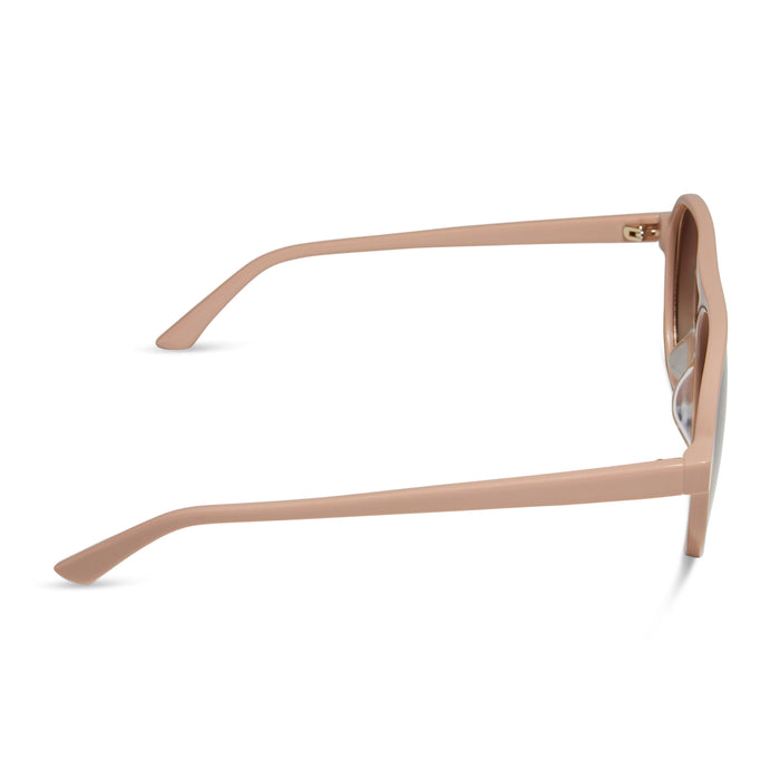 iconica x diff eyewear pia oversized aviator sunglasses with a nude acetate frame and brown gradient polarized lenses side view