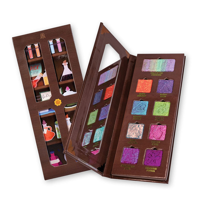 2 Pick Your Potion Palettes. One palette is open exposing nine eyeshadows. Second palette is closed exposing front graphics.