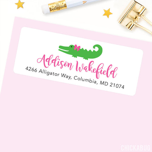 Pink Alligator Address Labels