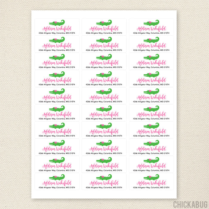 Pink Alligator Address Labels