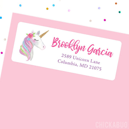 Pink and Gold Unicorn Address Labels