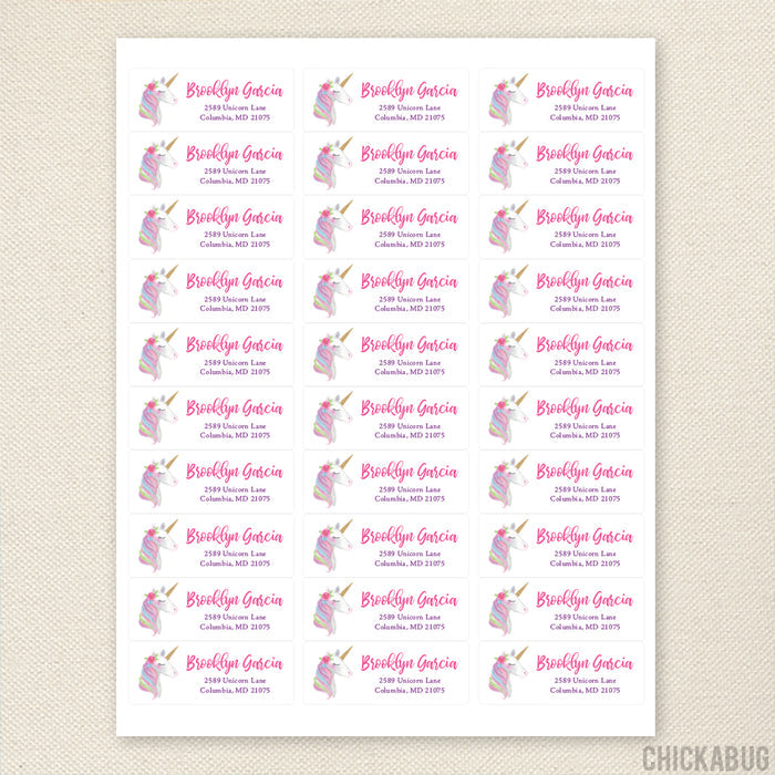 Pink and Gold Unicorn Address Labels