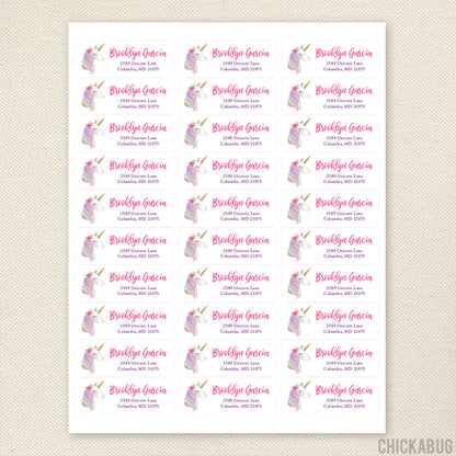 Pink and Gold Unicorn Address Labels