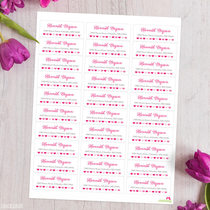 Pink Hearts Address Labels