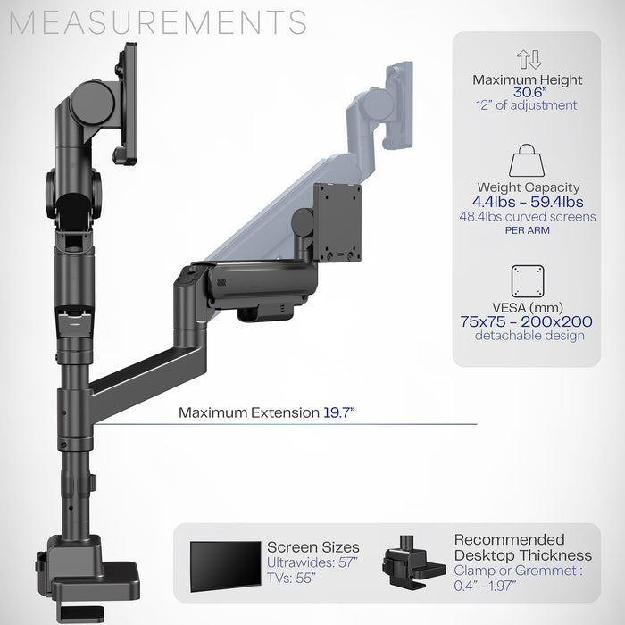 A dual monitor desk mount with pneumatic arms.