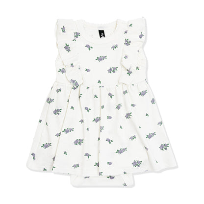 Pointelle Bodysuit Dress in Spray Rose showing the picot trim on a white surface